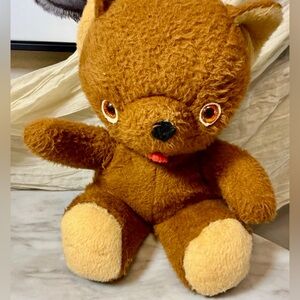 1950 Plush 17" Brown Plastic Eyes Hand Made Cotton Teddy Bear Plush ANTIQUE